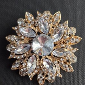 Radiant Crystal and Gold Brooch
